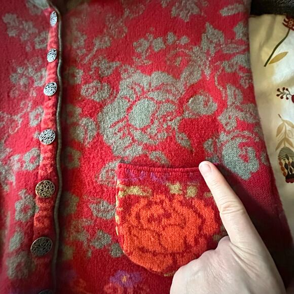 IVKO Soft Floral Jacquard Wool Sweater Cardigan Jacket Size 38 Medium - Picture 2 of 6